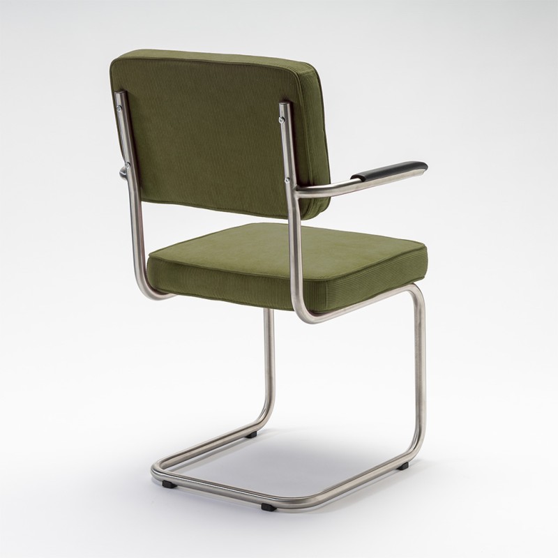 Bruut Ridge Rib stoel met arm Legergroen geborsteld RVS (mat)