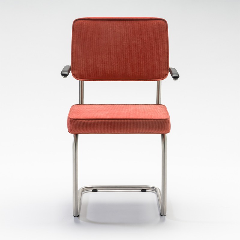 Bruut Ridge Rib stoel met arm Koraal geborsteld RVS (mat)