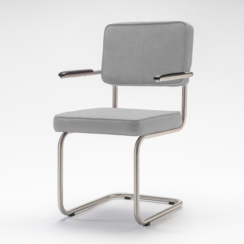 Bruut Ridge Rib stoel met arm Grijs geborsteld RVS (mat)