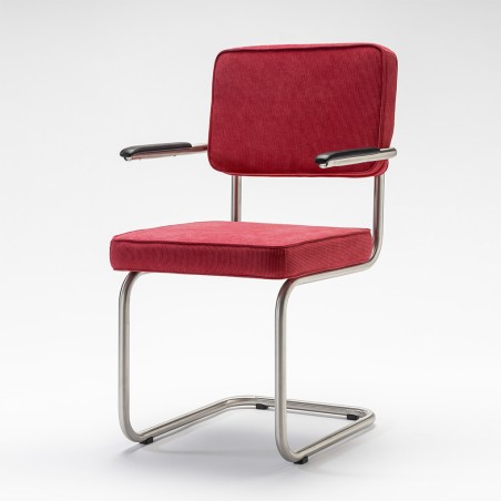 Bruut Ridge Rib stoel met arm Rood geborsteld RVS (mat)