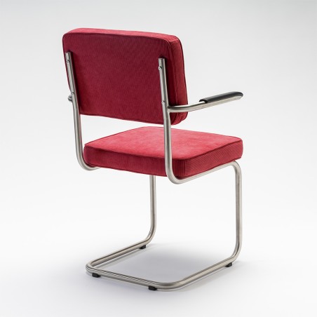 Bruut Ridge Rib stoel met arm Rood geborsteld RVS (mat)