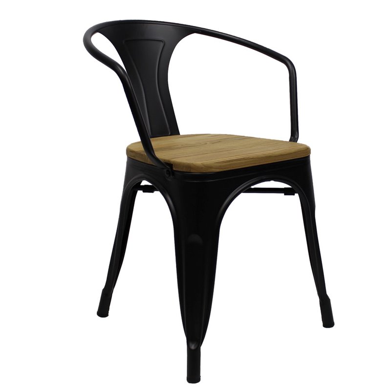 Netelig Maar draaipunt Tolix chair met leuning en houten zitvlak